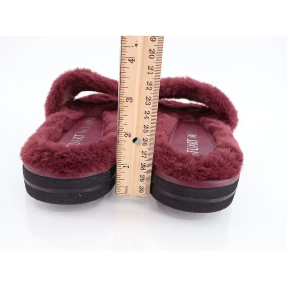 Stuart Weitzman Elodie Chill Slide Tan Burgundy Sandals Faux Fur Women's 5B - Picture 8 of 12